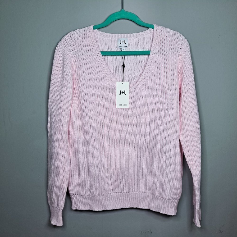 John & Jenn Pink V neck Cotton sweater‎ Small NWT